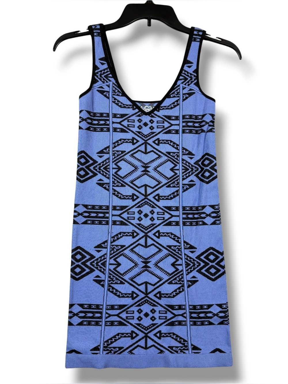 Free People Intimately Mini Dress Blue Tribal Aztec‎ Geometric Knit Bodycon M L